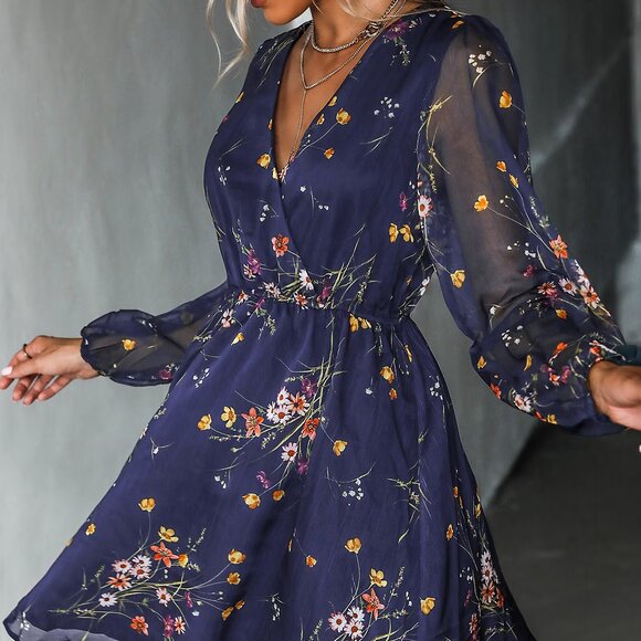 Cupshe Realm Of Sky Floral Print Chiffon A-Line Mini Dress - Picture 2 of 4